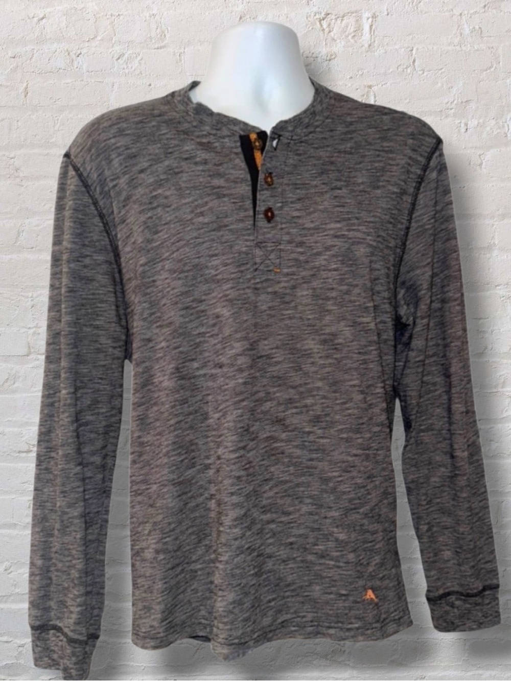Tommy Bahama Long Sleeve Henley Shirt Men’s - Large Gray with Orange Marlin logo